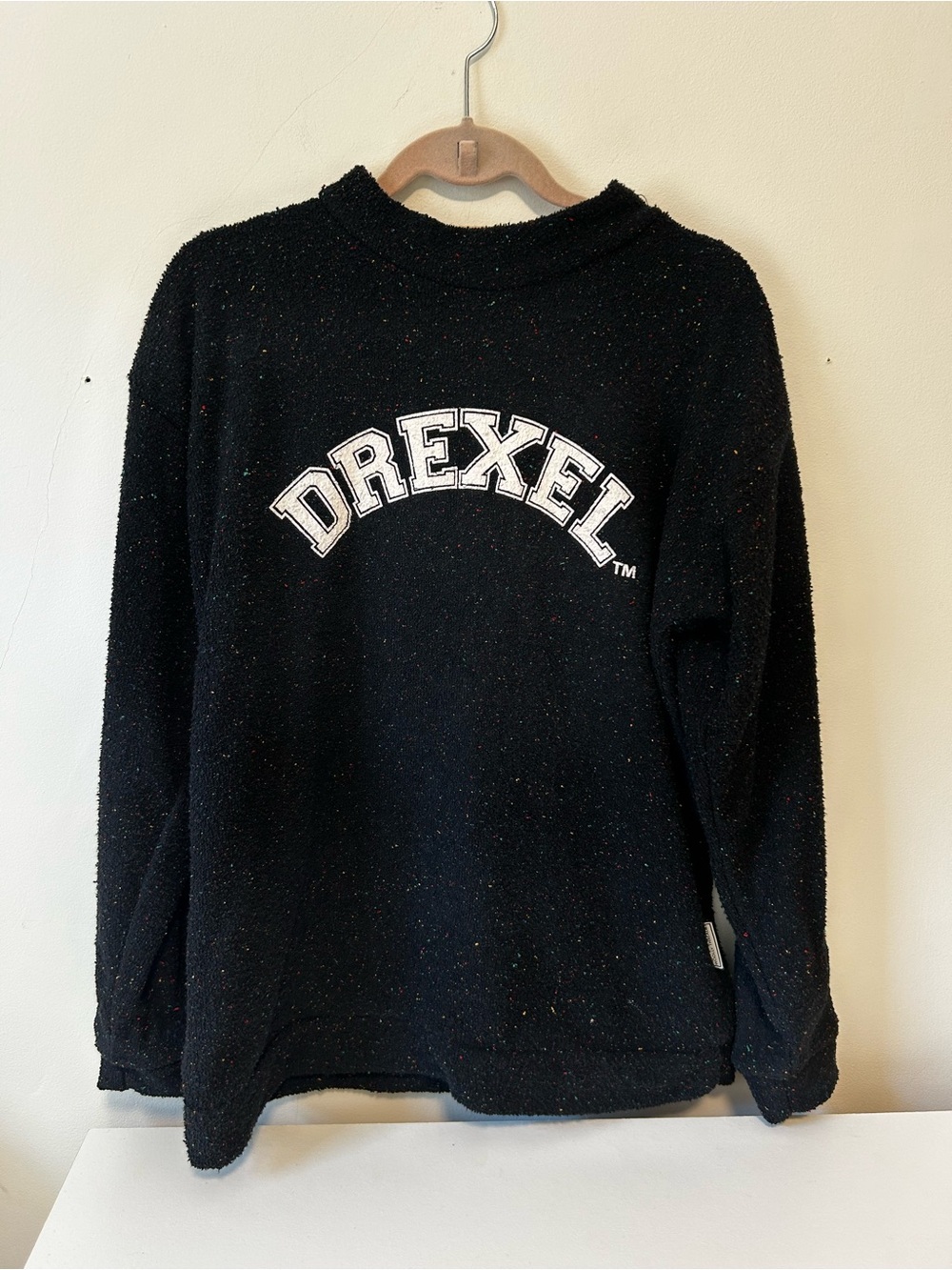 Drexel Black Crewneck Speckled Sweater with Arch Logo